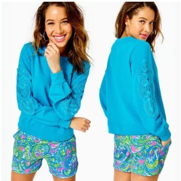 Lilly Pulitzer Rooney Sweatshirt  in Turquoise Shore - Picture 1 of 7